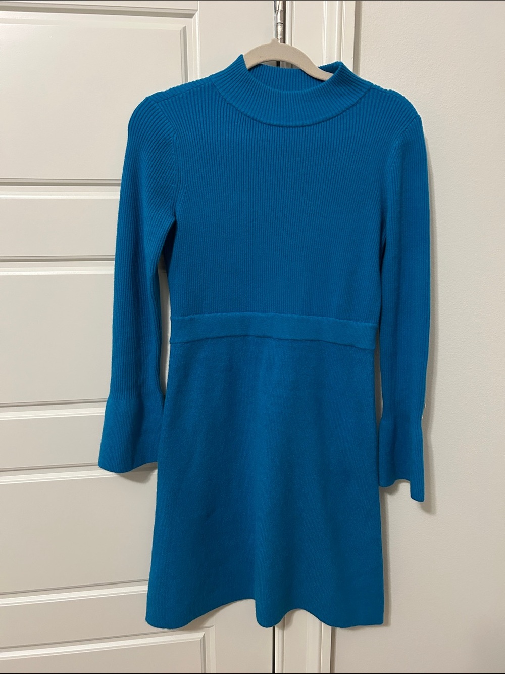 Ann Taylor Teal Ribbed Knit Sweater Dress